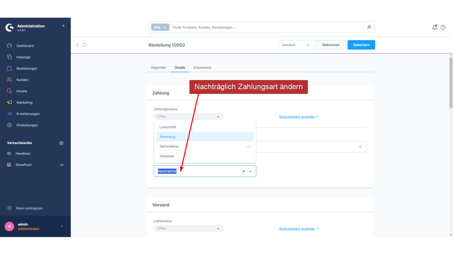 Nachträglich Zahlungsart ändern